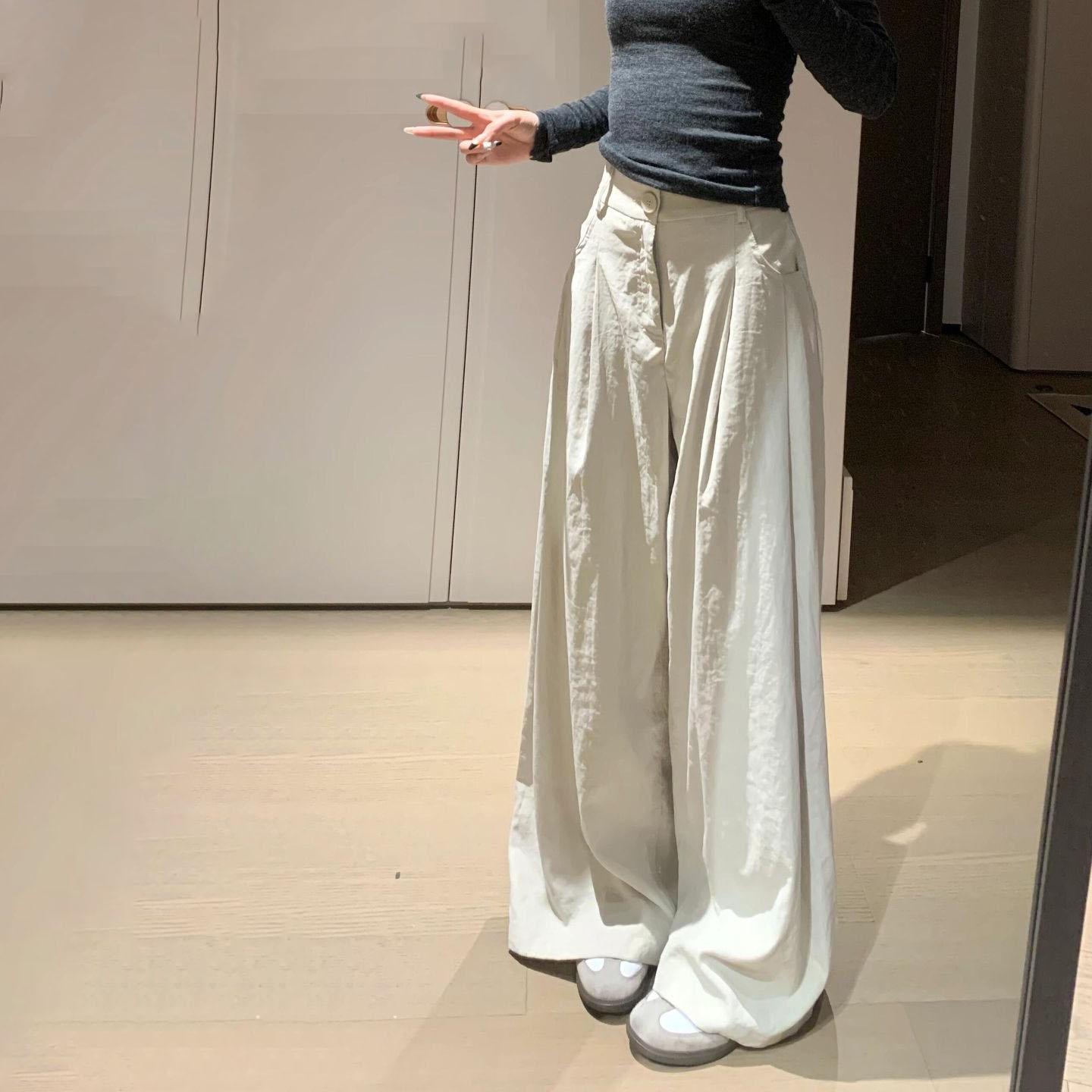 

Цементно-серые текстурированные брюки индивидуального пошива для женщин - Летние драпирующиеся с высокой посадкой, свободные повседневные брюки 2XL