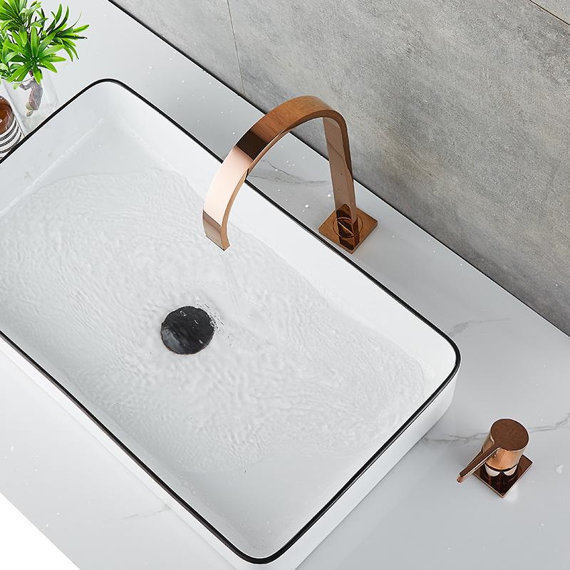 Basin faucet Bathroom super long pipe two holes Rose Gold Widespread bathroom faucet sink tap 360 rotating widespread basin Tap