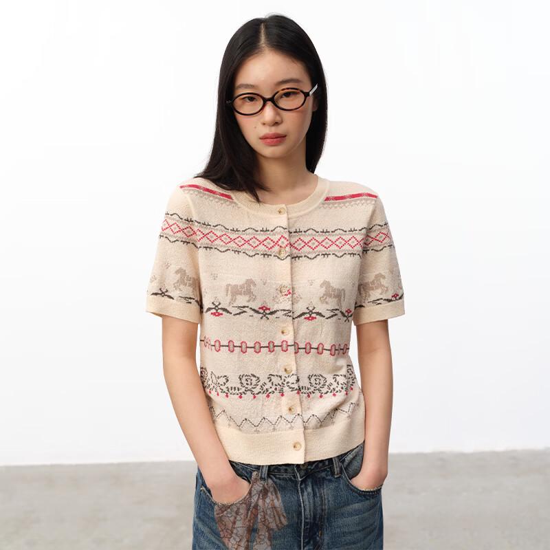 GREEN BELT Women's Fair Isle Short Sleeve Knit Cardigan