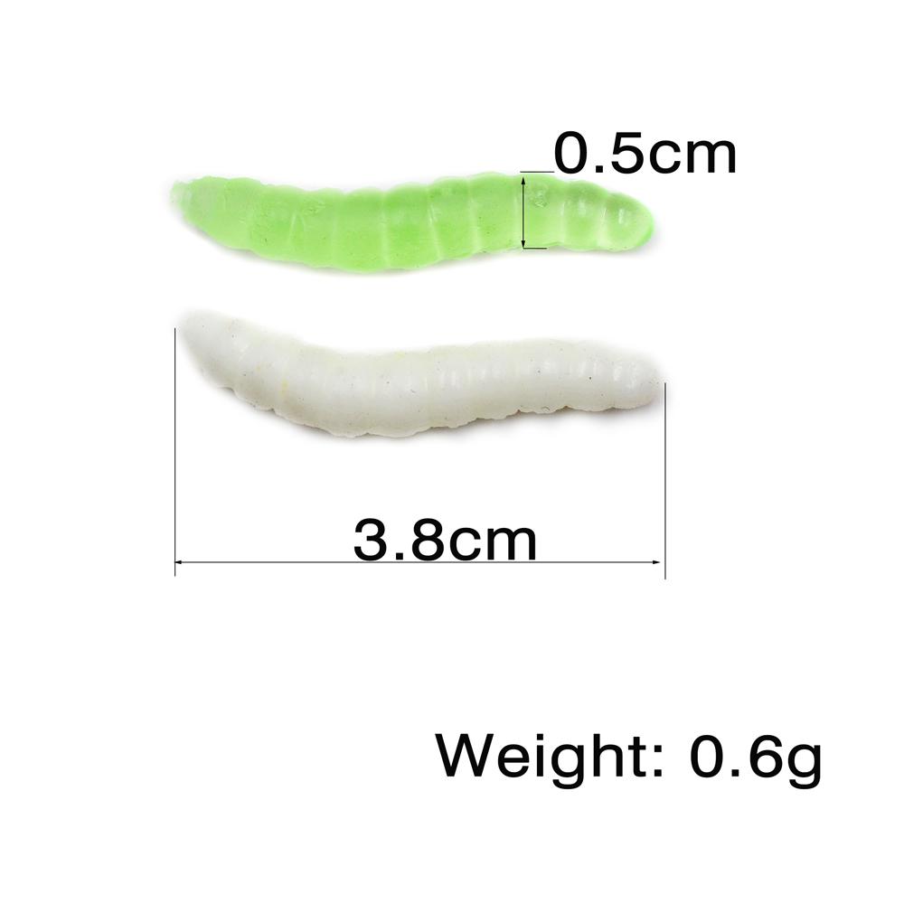 MNFT 40PCS 3.8cm 0.6g Bass Fishing Worms Lures Green/White Silicone Soft Maggot Baits Bread Worm Fishing Lure
