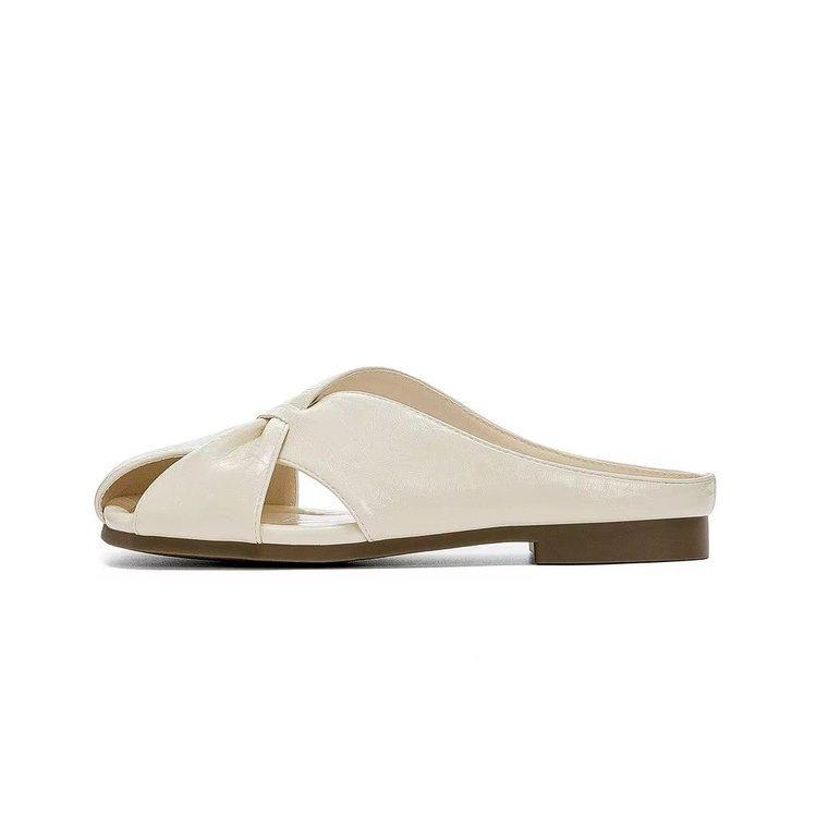 Baotou demi-chaussons nouveaux été cuir léger souple semelle souple tempérament chaussons frais