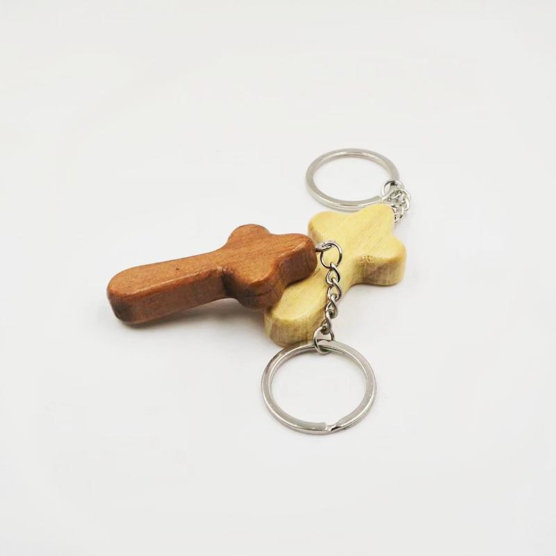 Handmade Pine Wood Cross Pendant Keychain