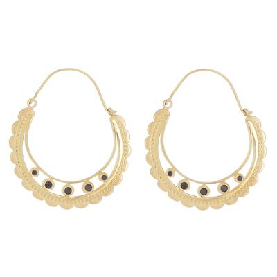 [R4368] - Designer Steel Hoop Earrings 'Cléopatra' Black Gold - 35 Mm - Thickness 8 Mm