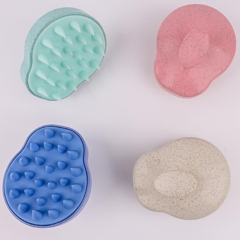 Silicone Shampoo Brush Wheat Straw Tpe Handle Massage Scalp Soft Comb Hair Washing Massage Deep Scalp Cleaning Shampoo Brush