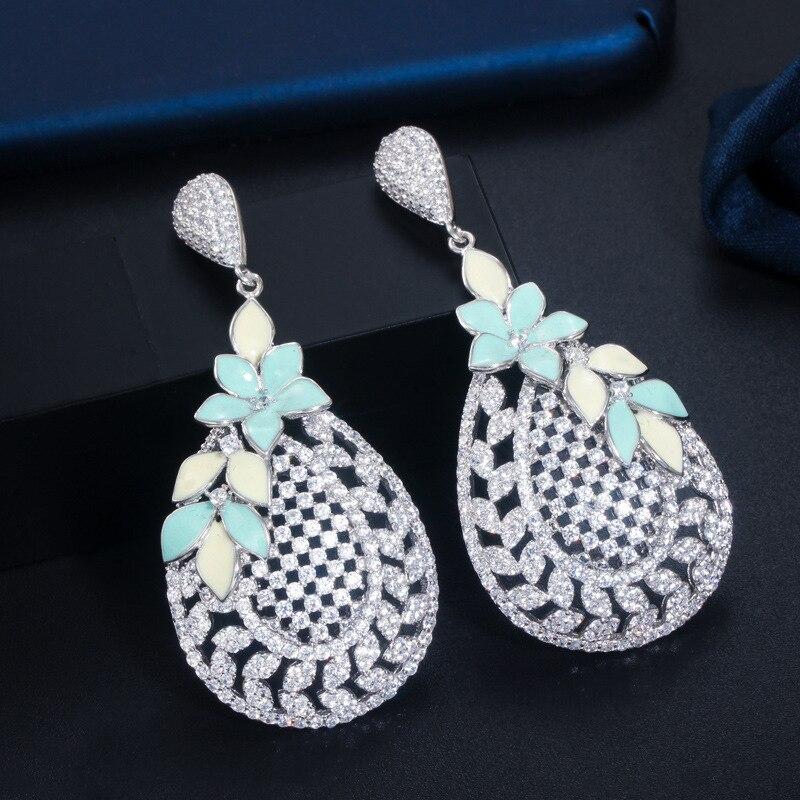 Vintage Elegant Luxury Cutout Oil Drop Flower Clear CZ Earrings for Women 925 Silver Needle Trendy Jewelry Valentine's Day Gift