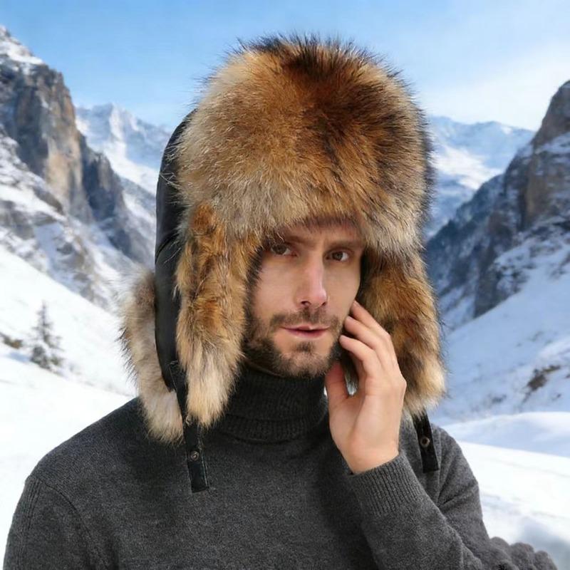 Winter-Imitatfell Herren Zugkopfmütze verdickt warm für Mittel- und Alt-Ohrenschutz Kälteschutzmütze