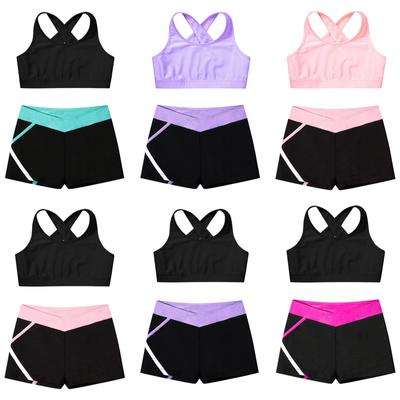 Kinderen Meisjes 2 Stuks Dansoutfits Crop Top met Booty Shorts Actieve Kledingset Gymnastiek Leotard Danskleding