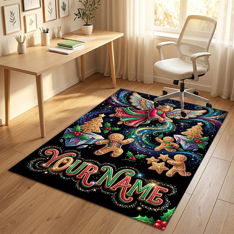 Christmas Theme Crystal Velvet Rug Personalized Custom Name Text Soft Floor Mat Home Decor