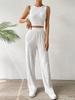 Summer Solid Wave Pattern Crew Neck Tank Top Straight Leg Pants Two Piece Set