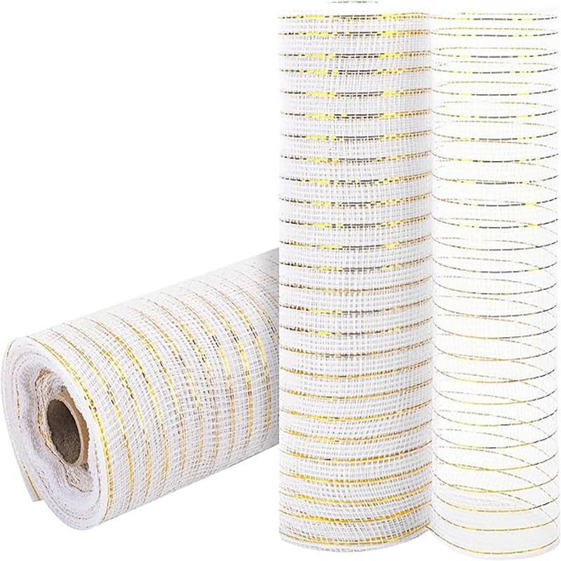 Golden Grid Ribbon Christmas Tree Decoration Mesh Tulle Roll Fabric Pendant For Christmas Decor Party Home Room Xmas Wreath Gift