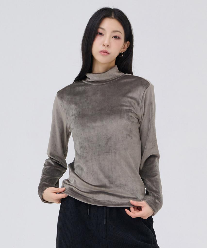 CHASECULT Women'S Velour Turtleneck T-Shirt - Khaki