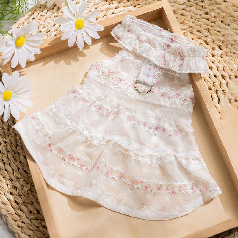 Spring and summer thin daisy skirt lace collar cat and dog clothing two-legged casual wear