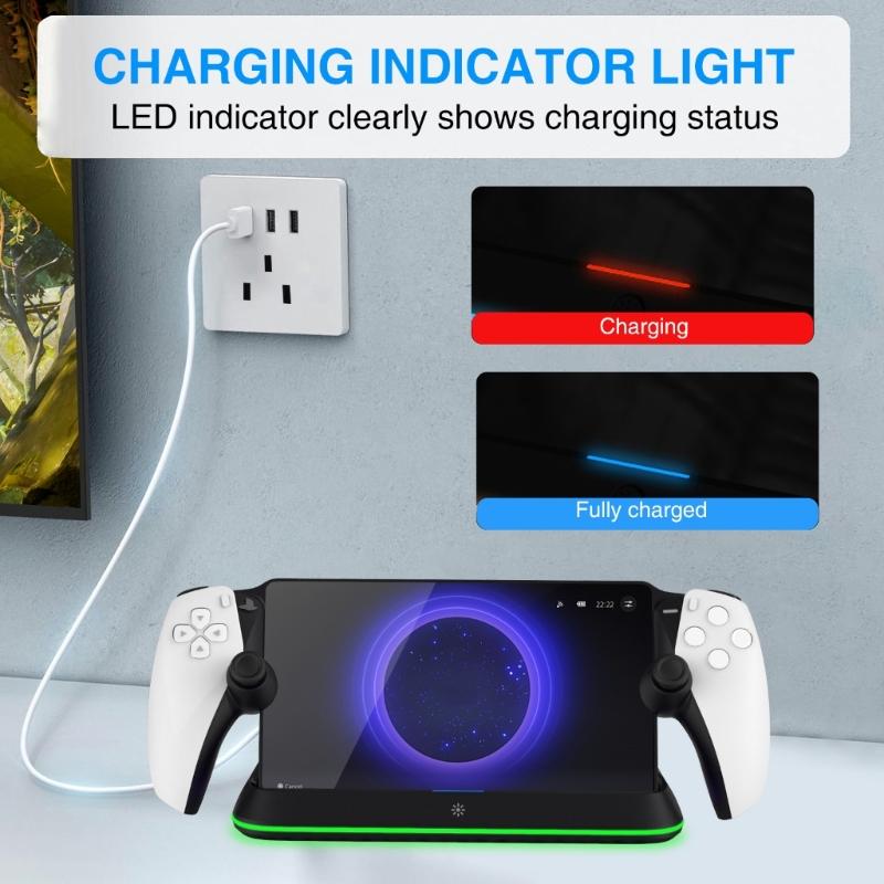 Charging Dock Station Charger Holder Tabletop Charging Base for Console Charger Stand with Adjustable Light