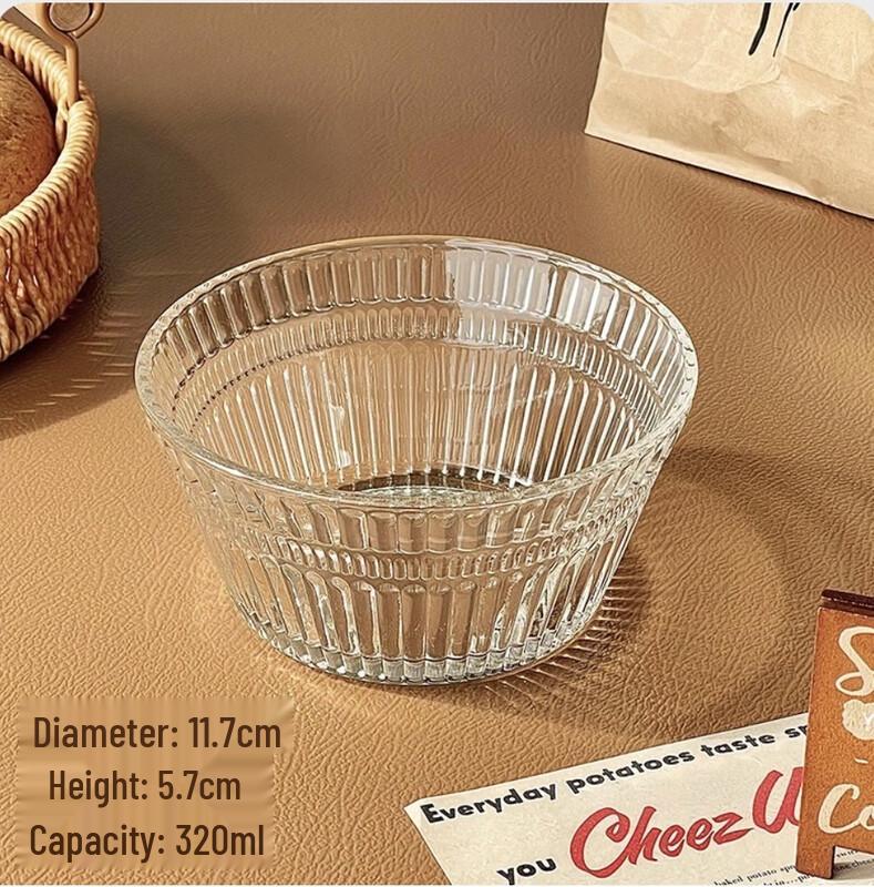 Wuhe Cream Style Vertical Stripe Glass Salad Bowl Set (3-Pack)