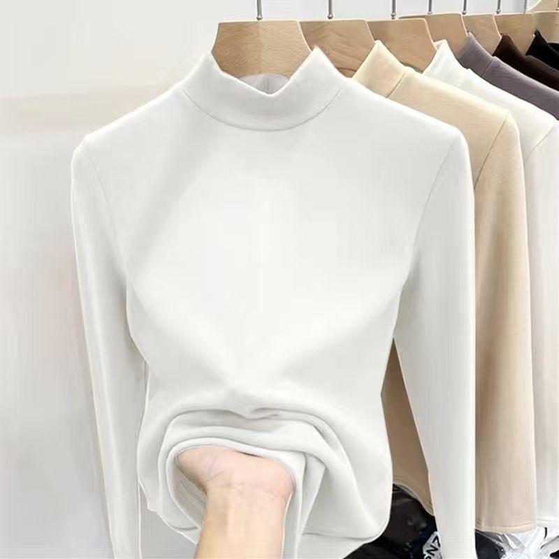 Winter Velvet High Neck Base Layer - Stylish Long Sleeve Top