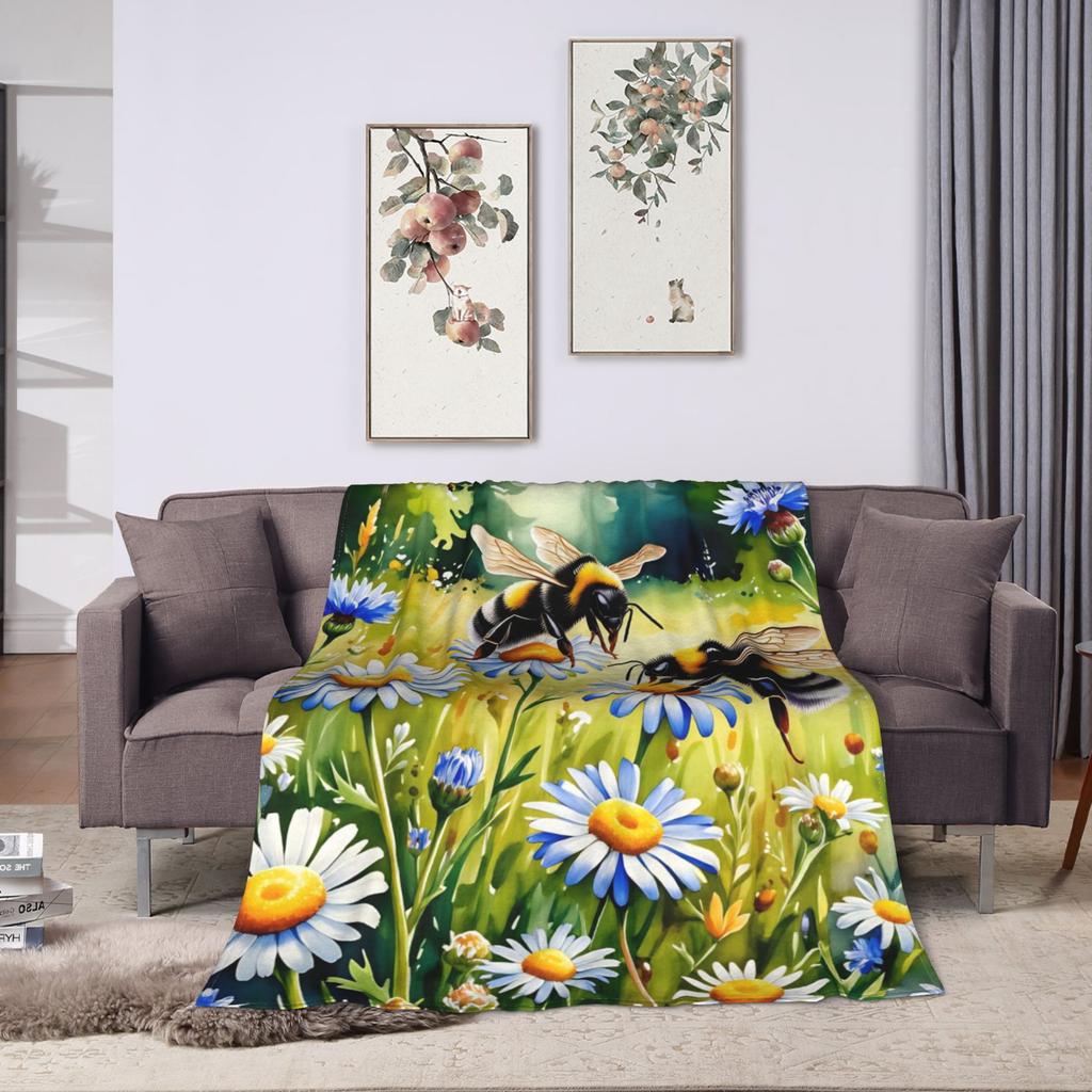 Bee and Flowers Blankets Girls Flannel Throw Blanket For Sofa Home Super Soft Custom Quality Bedspread Gift