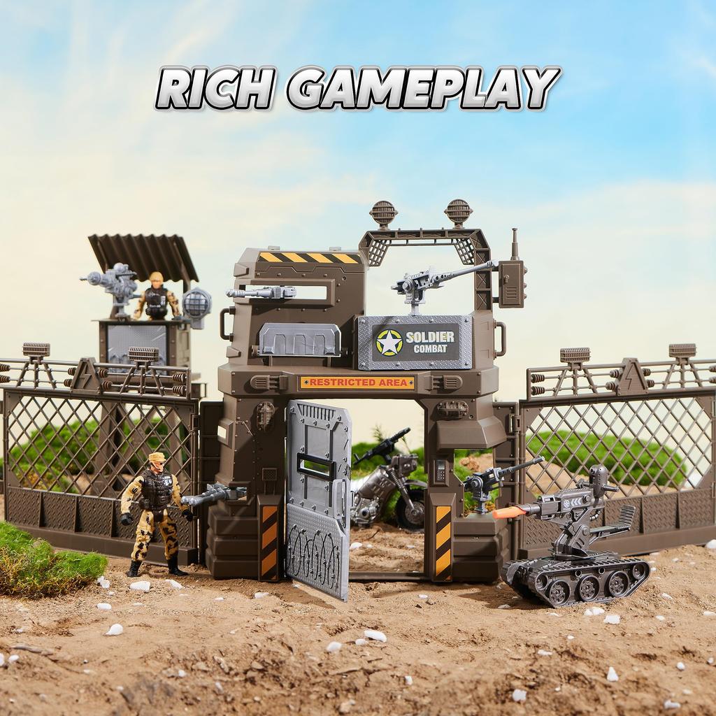 Joyfy Conjunto de Brinquedos de Base Militar Figuras de Ação de Soldados do Exército e Acessórios de Equipamento de Armas Brinquedos de Combate Militar para Crianças Presente de Aniversário