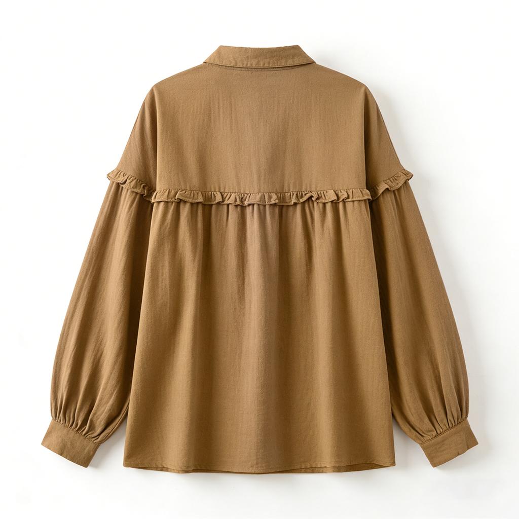 Womens Button Down Linen Shirts Collar Long Sleeve V Neck Tops