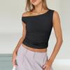 Dámské od ramene Bez rukávů Pevné Sexy Roztomilé tričko Slim Fit Upnuté tričko Crop-Top tílko