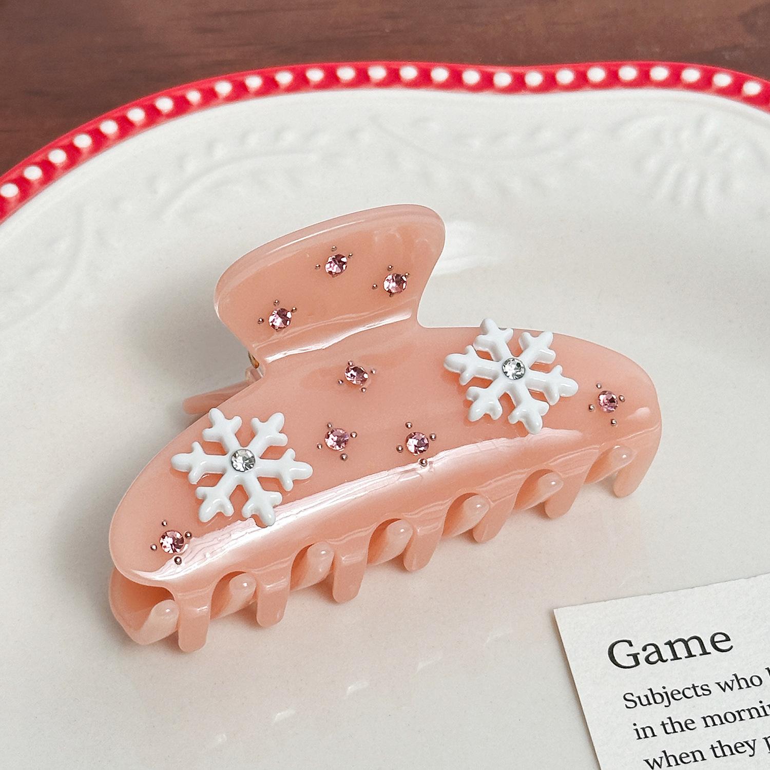 

Luxurious Snowflake Hair Claw Clip In Pink Blue And Black With Stunning Rhinestone Embellishments Pink8cm