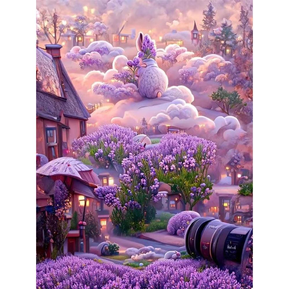 5D DIY Diamond Painting Beautiful Lavender House and Landscape Mosaic Diamond Embroidery Painting Full Rhinestone Home Decor