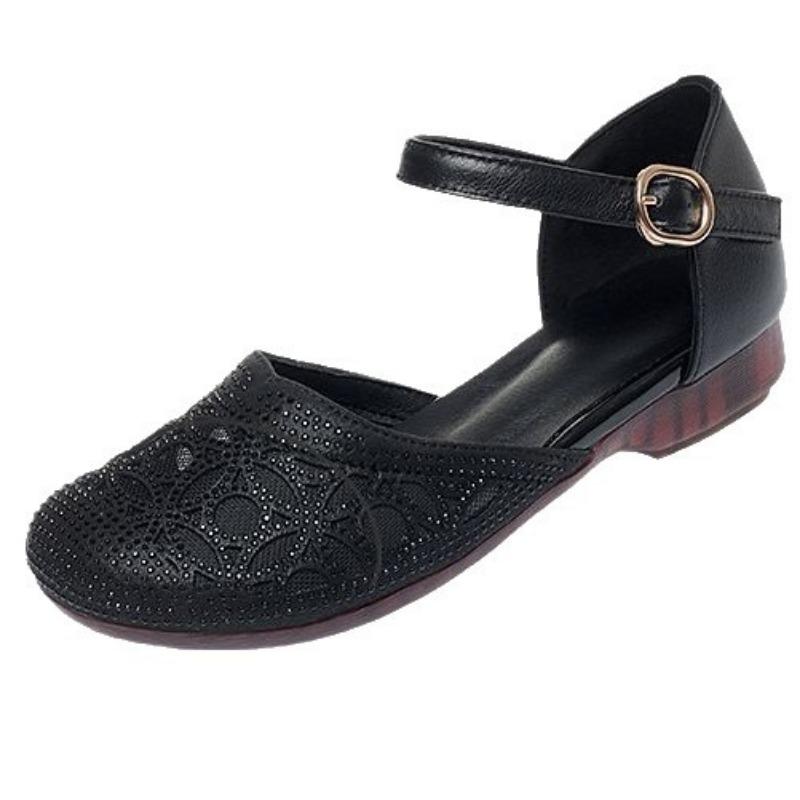 Medium Shoes Summer Sandals Bag Head Sandals Women's Flat Sole Medium and Old Soft Sole Non-slip Women's Sandals