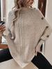 Autumn Winter New Knitted Sweater Women's Clothing, Cable Knit High Neck Button Long Sleeve Top