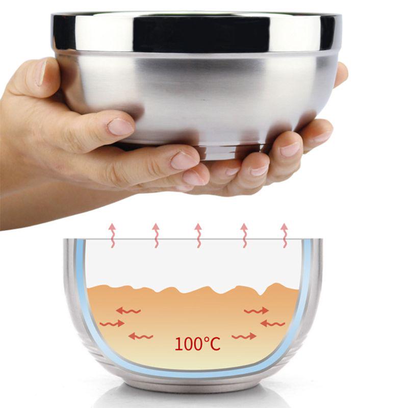 Eco-friendly Double Layer Anti-Rust Stainless Steel Classic Bowl Thermal Insulation Kitchen Flatware