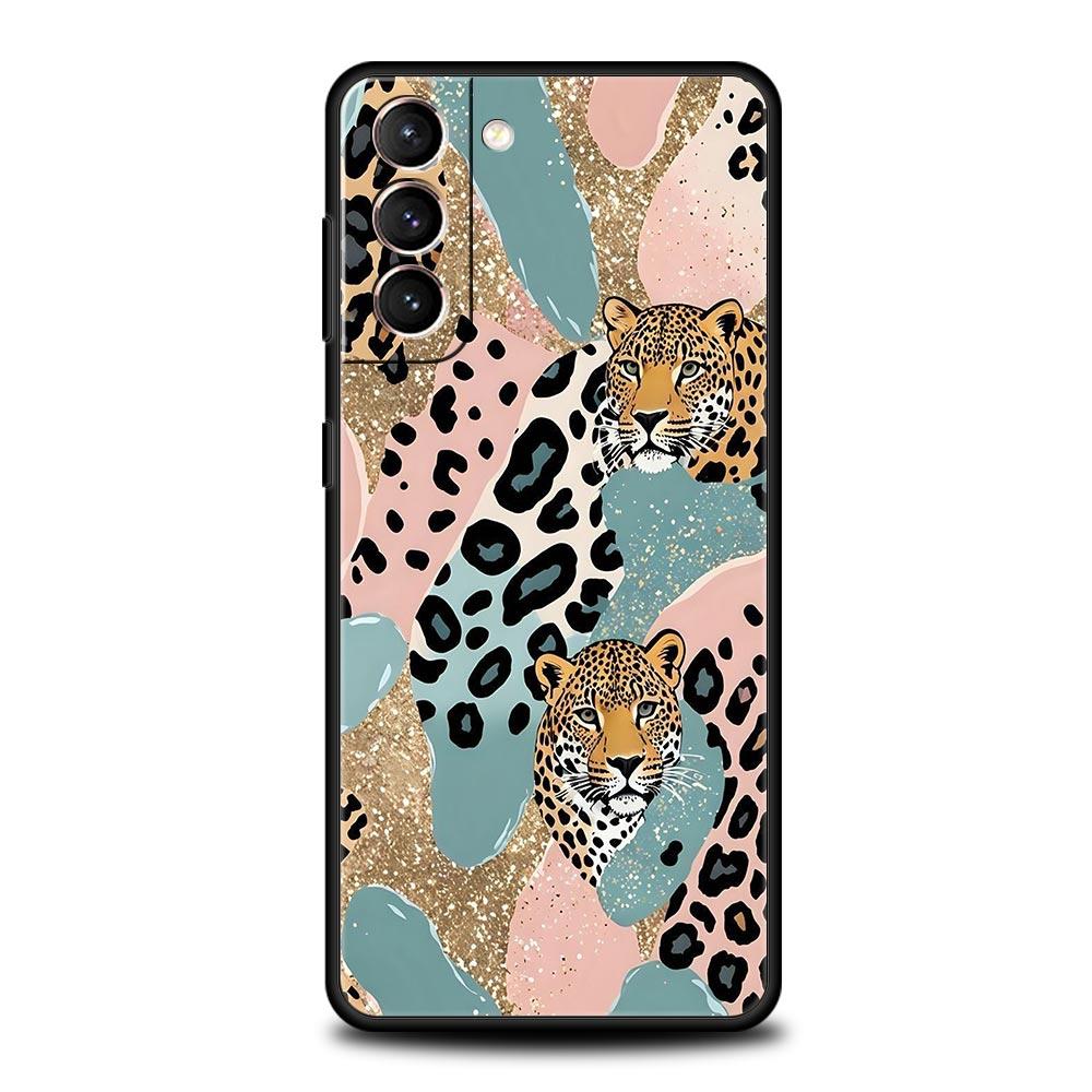 Phone Case For Samsung Galaxy S25 Edge S24 S23 S22 S21 Ultra S20 FE 5G S10 S10E S9 Plus Soft Cover Pink Leopard Print Pattern