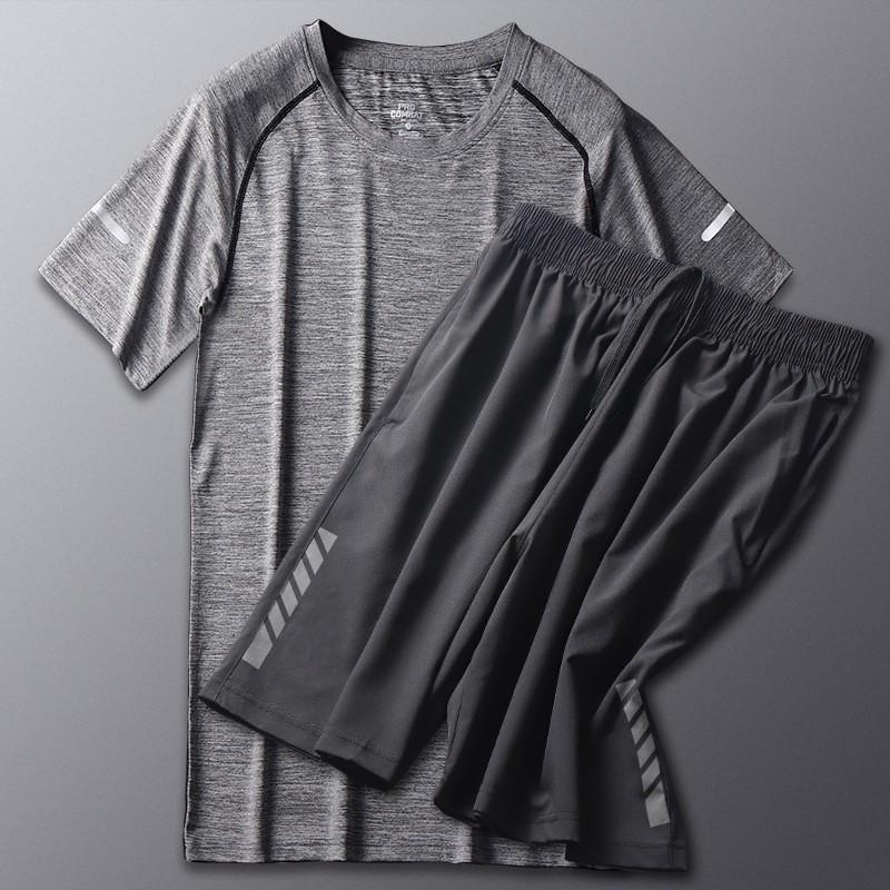 Mens Quick-Dry Breathable Badminton Tennis Sports Set Short Sleeve Loose Fit Synthetic Blend Athletic Wear