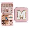 Portable Travel Jewelry Organizer with Mirror - Pink Jewelry Case for Earrings, Rings, Necklace, Bracelet Storage