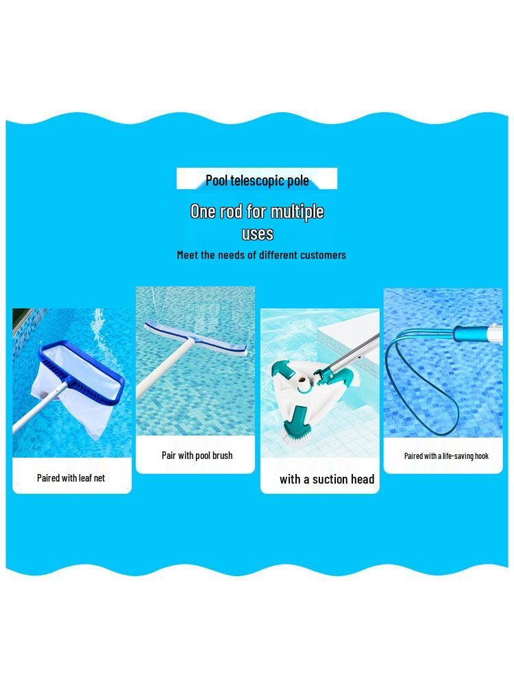 Telescopic Aluminum Pool Pole: Lifesaving, Skimming, Brushing, and Suction Head