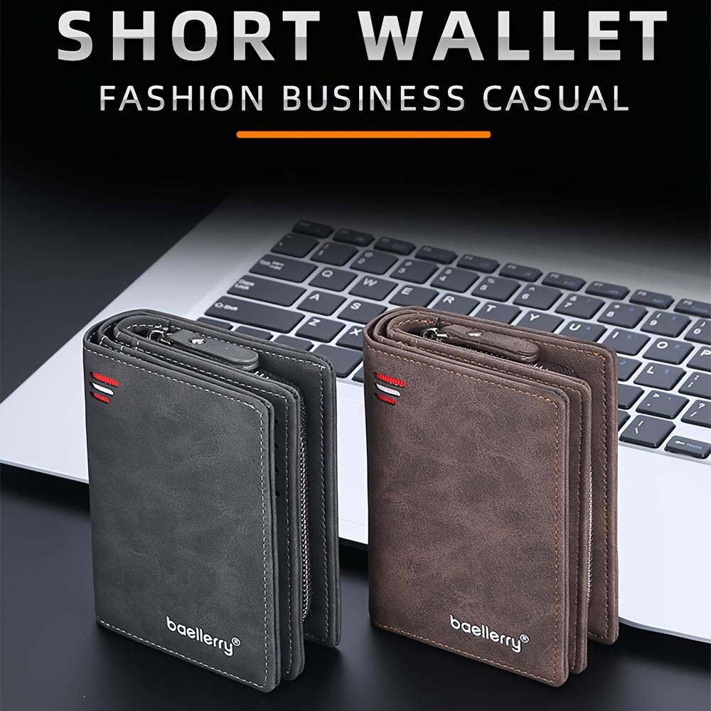 1pc of Baellerry Men'S Short Wallet, Multi-Card Slot Zippered Coin Purse, Matte Faux Leather Vertical Wallet