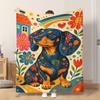 Fflannel Blanket 1pc Dog with Colorful Flowers Soft Comfortable and Warm This Nap Blanket/sofa Blanket Is Suitable for All Seasons