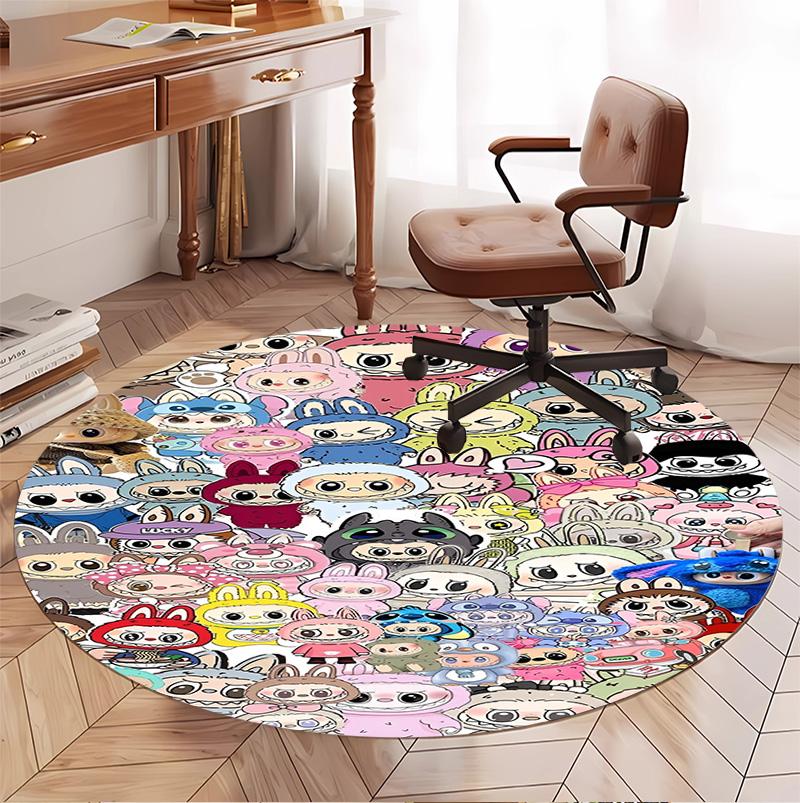 Labubu Pattern Round Rug, Indoor/Outdoor Mat, for Picnic, Gameroom, Bedroom, Office, Living Room, Home Decor Carpet, Birthday Gift