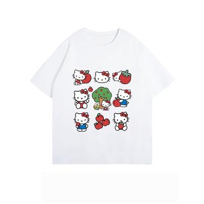 Miniso Summer New Hello Kitty Sanrio Cartoon Printed Tshirt Men Women Harajuku Short Sleeve Oversized Loose Casual Cotton Top