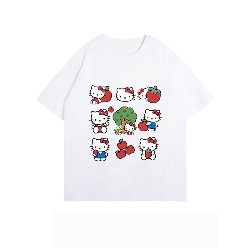 Miniso Summer New Hello Kitty Sanrio Cartoon Printed Tshirt men Women Harajuku Short Sleeve Oversized Loose Casual Cotton Top