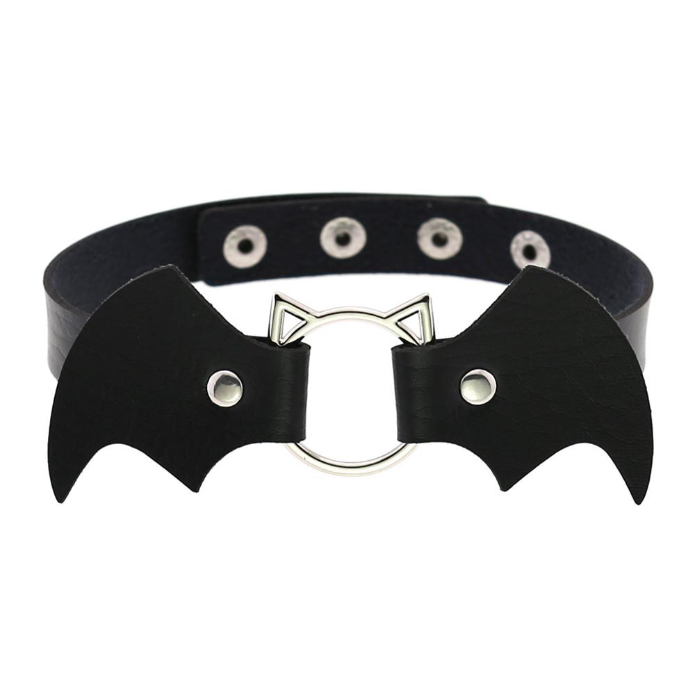 DIEZI Vintage Punk Gothic Harajuku Cosplay Black White PU Leather Bat Choker Necklace For Women Men Statement Necklaces Jewelry