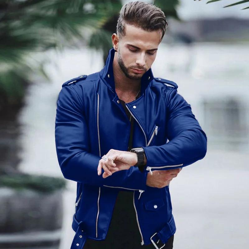 Nuovo Cappotto in Pelle PU da Uomo Autunno e Inverno Taglia Grande Collo Stretto Moda Slim Zip Giacca in Pelle