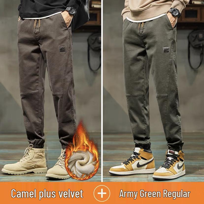 Pánské trendy značkové 2025 podzim/zima plus sametové tepláky - volné, všestranné, sportovní ležérní kalhoty