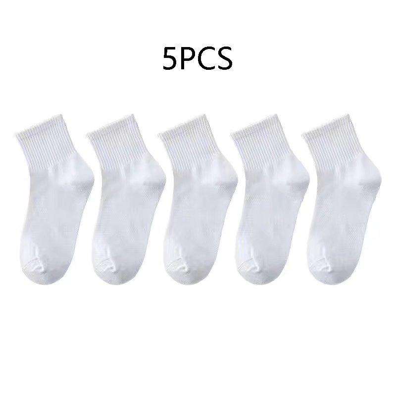 

5 шт. женские черно-белые носки, спортивные универсальные однотонные хлопковые носки чёрный