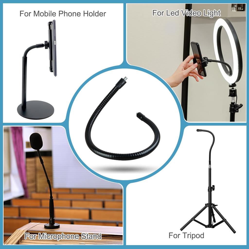 PATIKIL 50cm Gooseneck 3-Piece Set Microphone Arm Stand Tube Adapter Extension Flexible Arm Connection for Microphone Light Camera Smartphone DIY