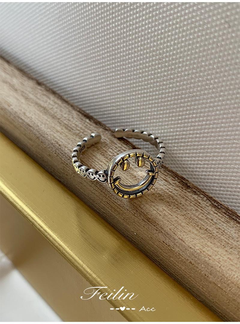 

Vintage 925 Silver Adjustable Ring For Women With Cute Smiley Face Design Trendy Style