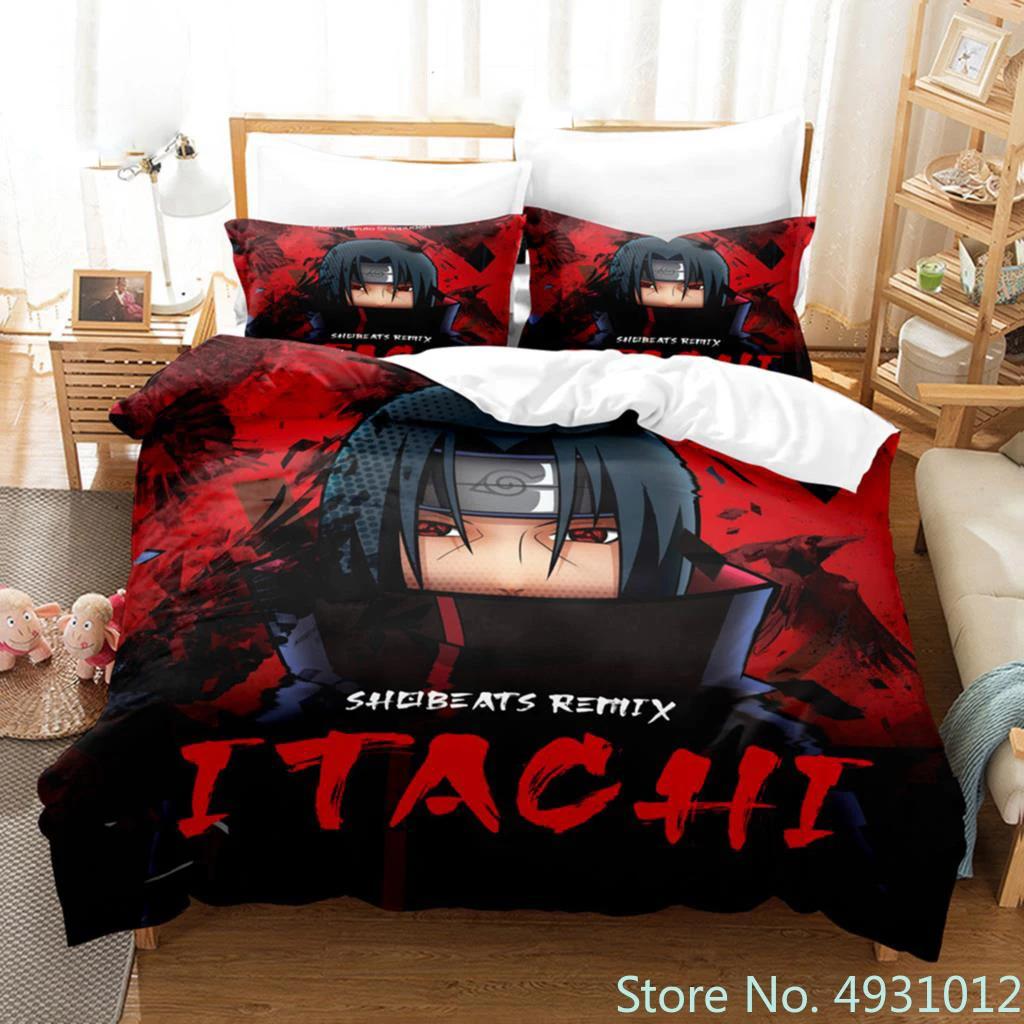 Anime Uchiha N-Naruto Uzumaki Red Cloud Bedding Sets Household Quilt Duvet Cover Itachi Home Textile Bed Suit Children Kids Gift