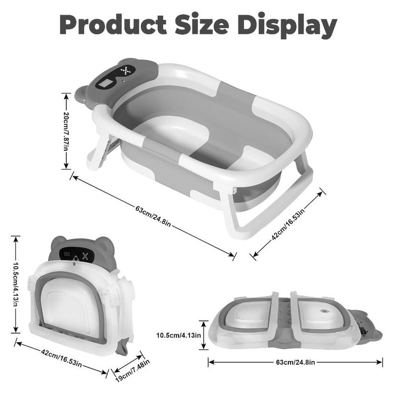 Portable Travel Baby Bath Tub for Toddler 0-36 Month,foldable Bathtub with Real-time Temp Monitor&Soft Cushion for Newborn