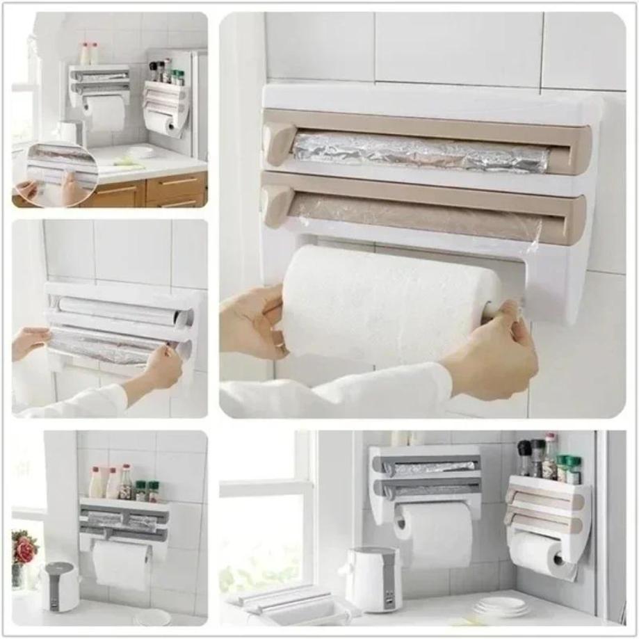 1 Pcs Kitchen Tools Cling Film Tissue Holder Sliding Knife Cutter Aluminum Foil Barbecue Cutting Box Towel Storage Racks