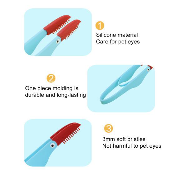 Pet Eye Care Brush Soft Silicone Tear Stain Remover Comb Dogs Eye Cleaner Brush with Anti-Slip Handle Gentle Pet Grooming Tool