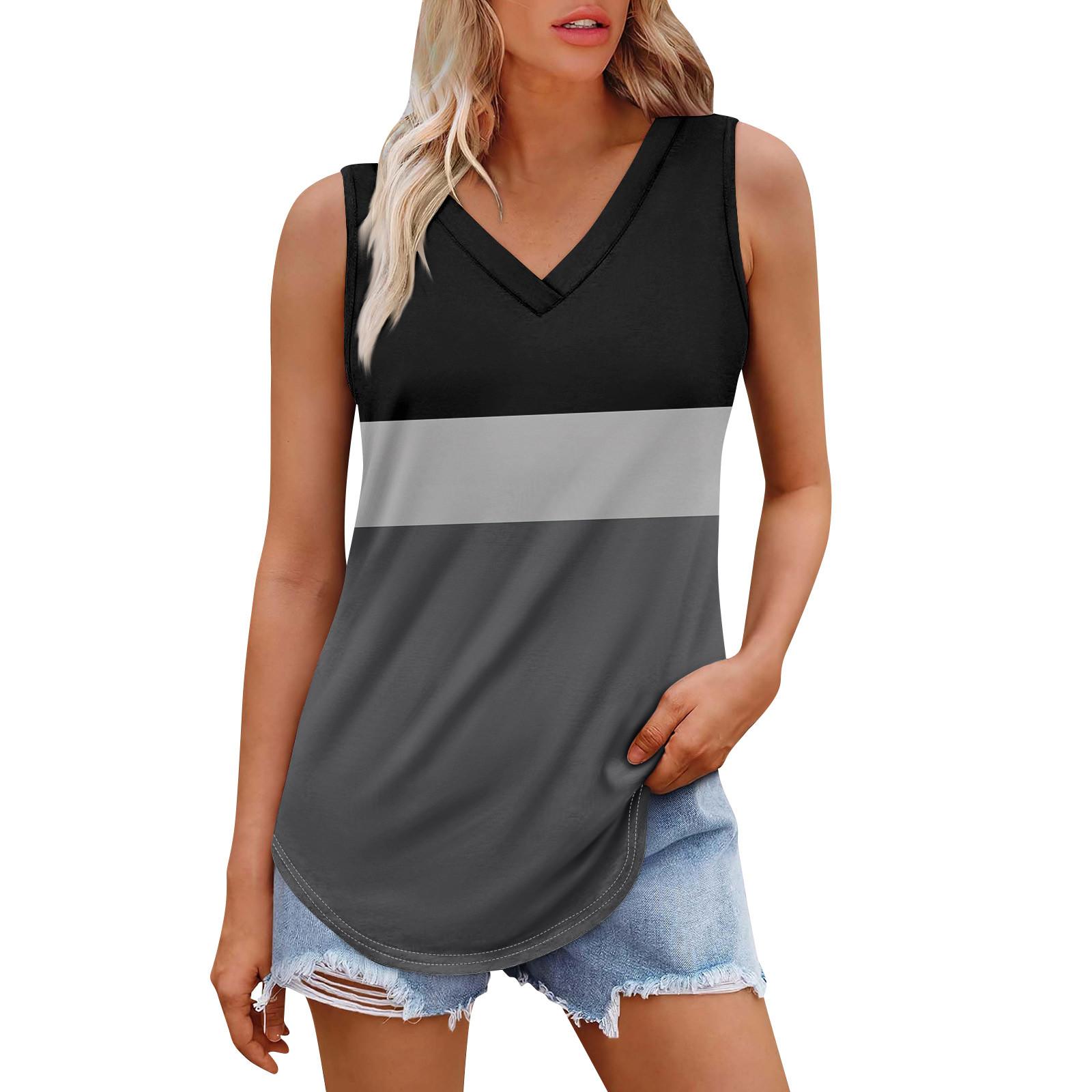 

Женская майка с V-образным вырезом и принтом, повседневная майка, свободный крой, топы без рукавов, струящиеся S