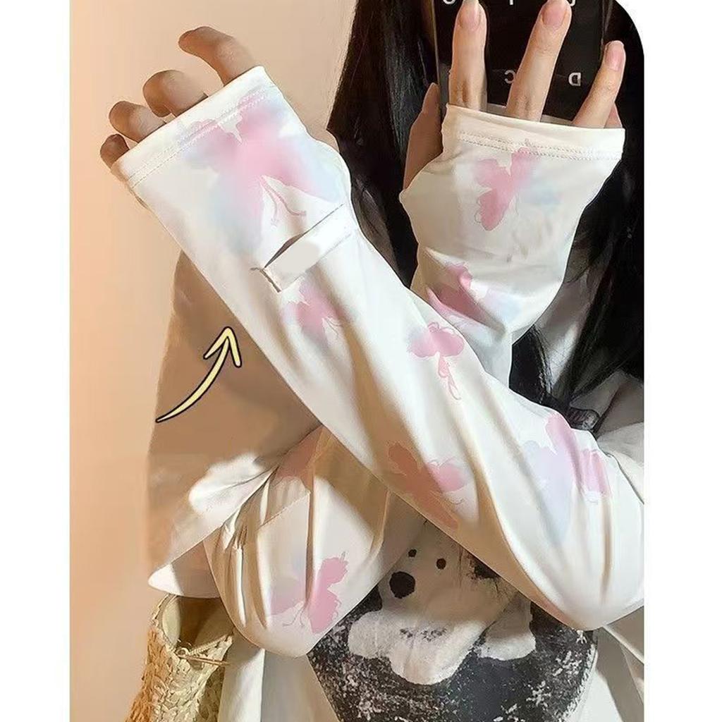 Butterfly Pattern Arm Sleeves Arm Guard for Women Breathable Ice Silk Design Comfortable Driving