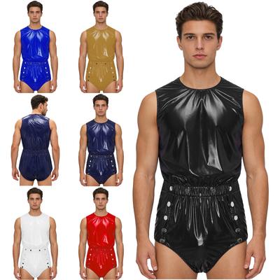 S-3XL Herren Wasserdichter Body mit öffnendem Schritt mit Knöpfen Ärmellos Reißverschluss am Rücken Elastischer Bund Einteiler Strampler Overall für Clubwear Schwimmen